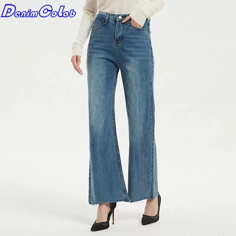 Denimcolab 2022 Fashion Simple Retro Wide Leg Pants Jeans Woman Loose High Waist Boyfriends Jeans Femme 100% Cotton Denim Pants
