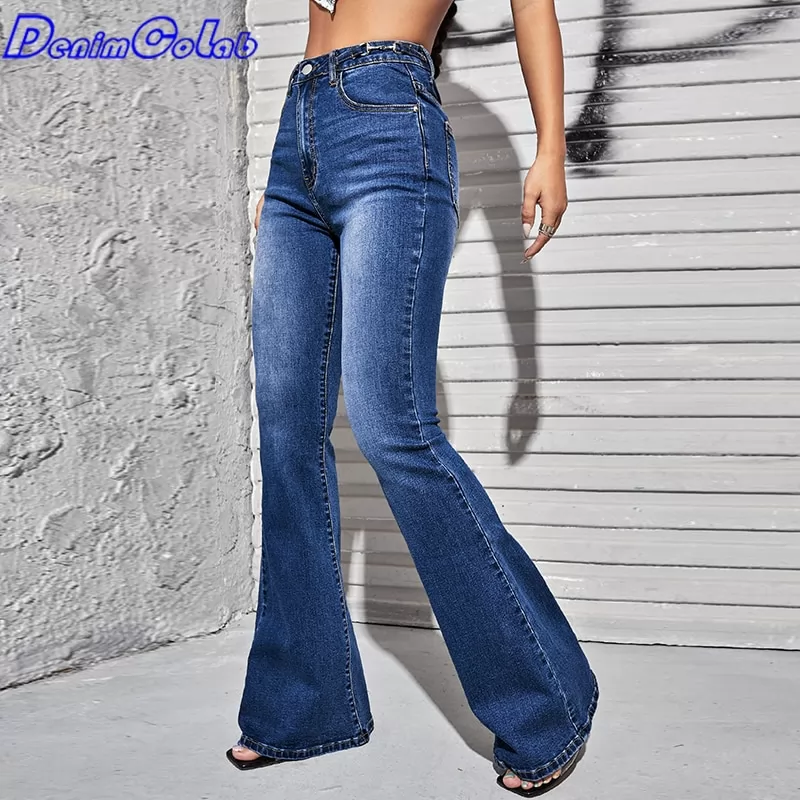 Denimcolab Flare Jeans Pants Women High Waist 2022 Fashion Skinny Stretch Denim Pant Ladies Elastic Casual Jeans Trousers