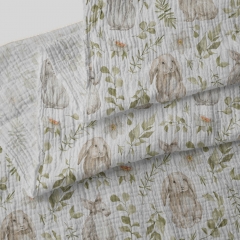 Digital printing on mulsin fabric sof and lightweight custom cotton bunny printed gauze fabric cloth