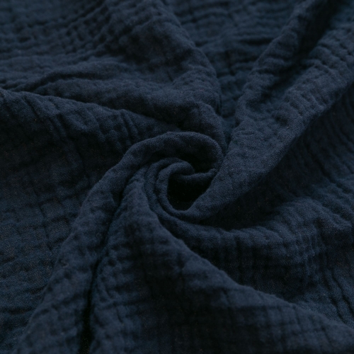 Navy multicolor organic double gauze muslin fabric - crinkle texture