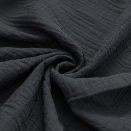 Dark green double gauze muslin fabric - Natural cotton crinkly texture