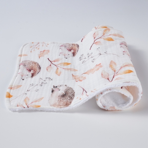 Custom animal print thick and absorbent 100% cotton muslin burp cloths for baby