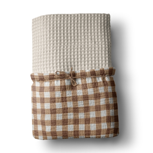 custom boho plaid print on muslin waffle weave baby blanket for kids