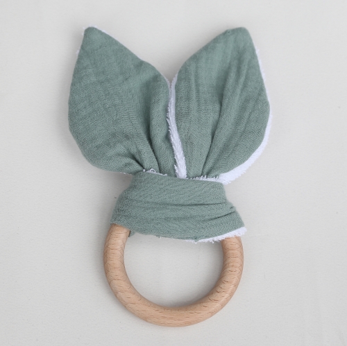 bunny ear natural wooden teething ring wood teething toys for babies 0-6 months