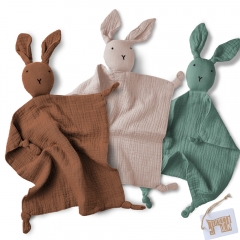 very well made and soft cotton muslin fabric security blanket rabbit baby lovey