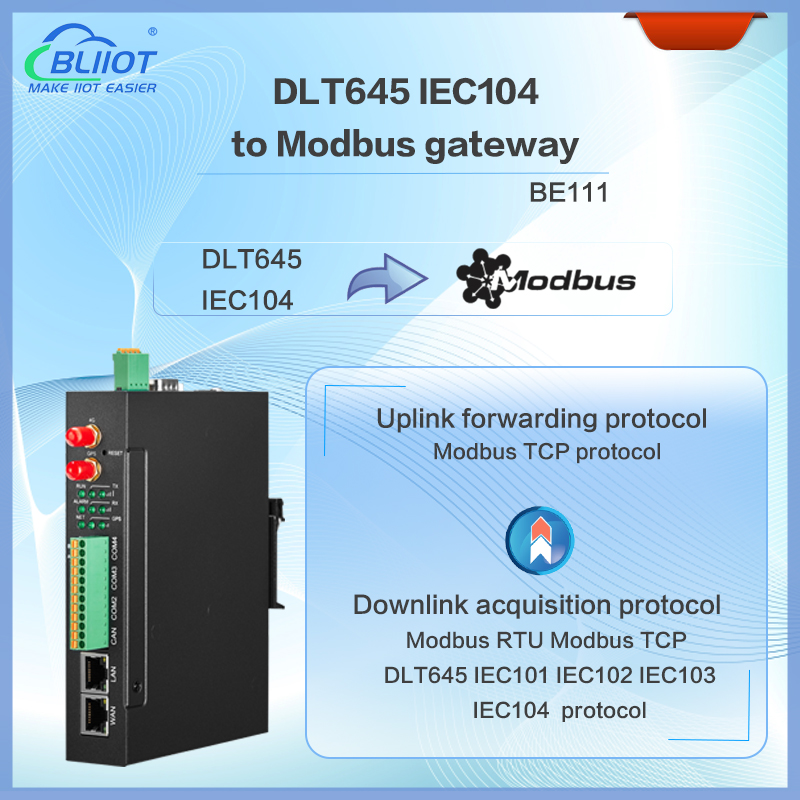 BLIIoT BE111 DLT645 and IEC104 to Modbus Gateway
