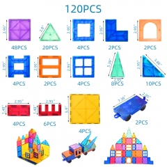 120 PCS Magnetic Building Blocks, 3D Magnet Building Tiles, STEM Construction Building Set, Stacking Toys with 2 Car