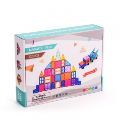 120 PCS Magnetic Building Blocks, 3D Magnet Building Tiles, STEM Construction Building Set, Stacking Toys with 2 Car