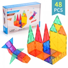 48 Pcs Magnetic Tiles, 3D Magnet Building Block Set with Rivets-Fastened for 3 Year Old and Up Kids, Learning and Bonding by Playing, Inspirational, Recreational, Educational, Conventional