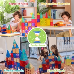 120 PCS Magnetic Building Blocks, 3D Magnet Building Tiles, STEM Construction Building Set, Stacking Toys with 2 Car