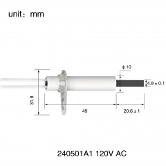 HF240501A1 120V AC -Silicon nitride ignition rod.Hot Furnace Ignitor