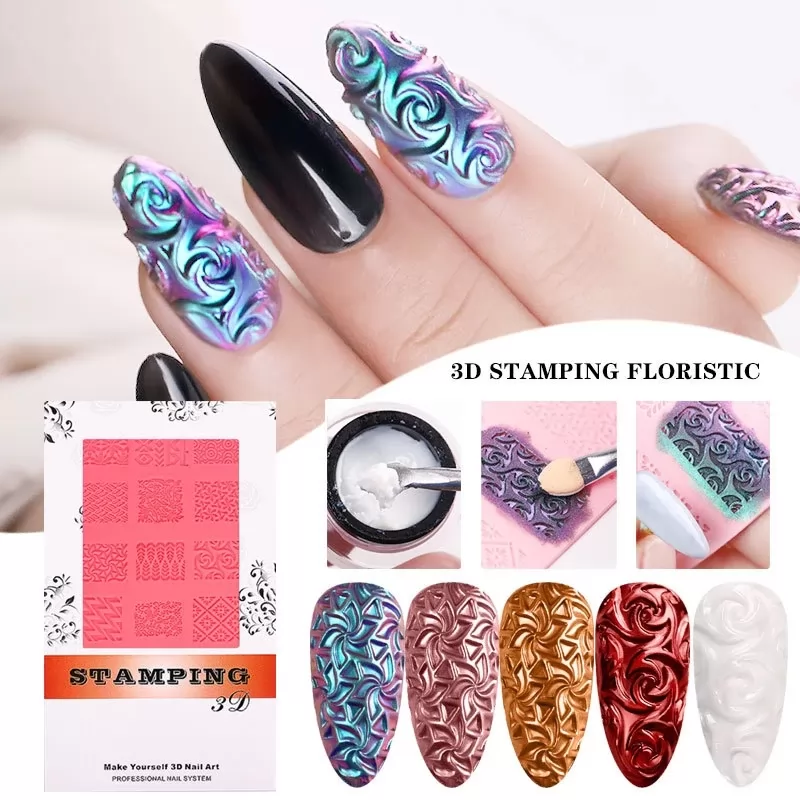 3D Soft Silicone Nail Carving Molds Sculpture Stamping Stencils Nail Art Template