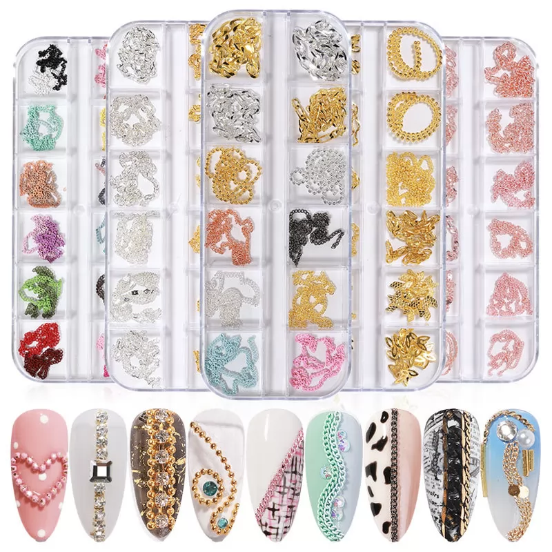 12 Types Colorful Metal Chains 3d Nail Art Decorations