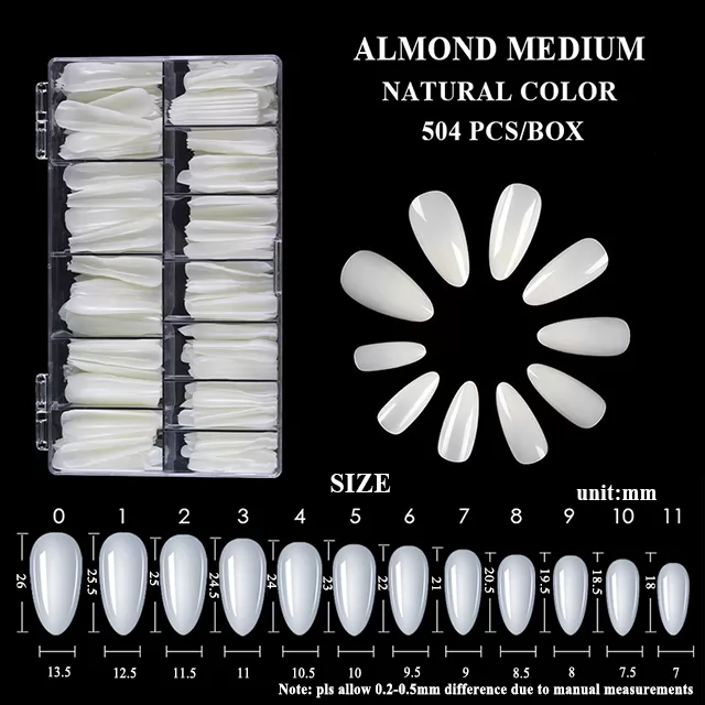 ALMOND MEDIUM NATURAL COLOR 504pcs/Acrylic box