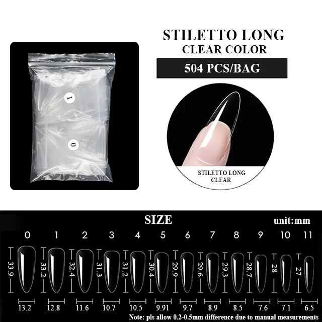 STILETTO LONG CLEAR COLOR 504pcs/bag