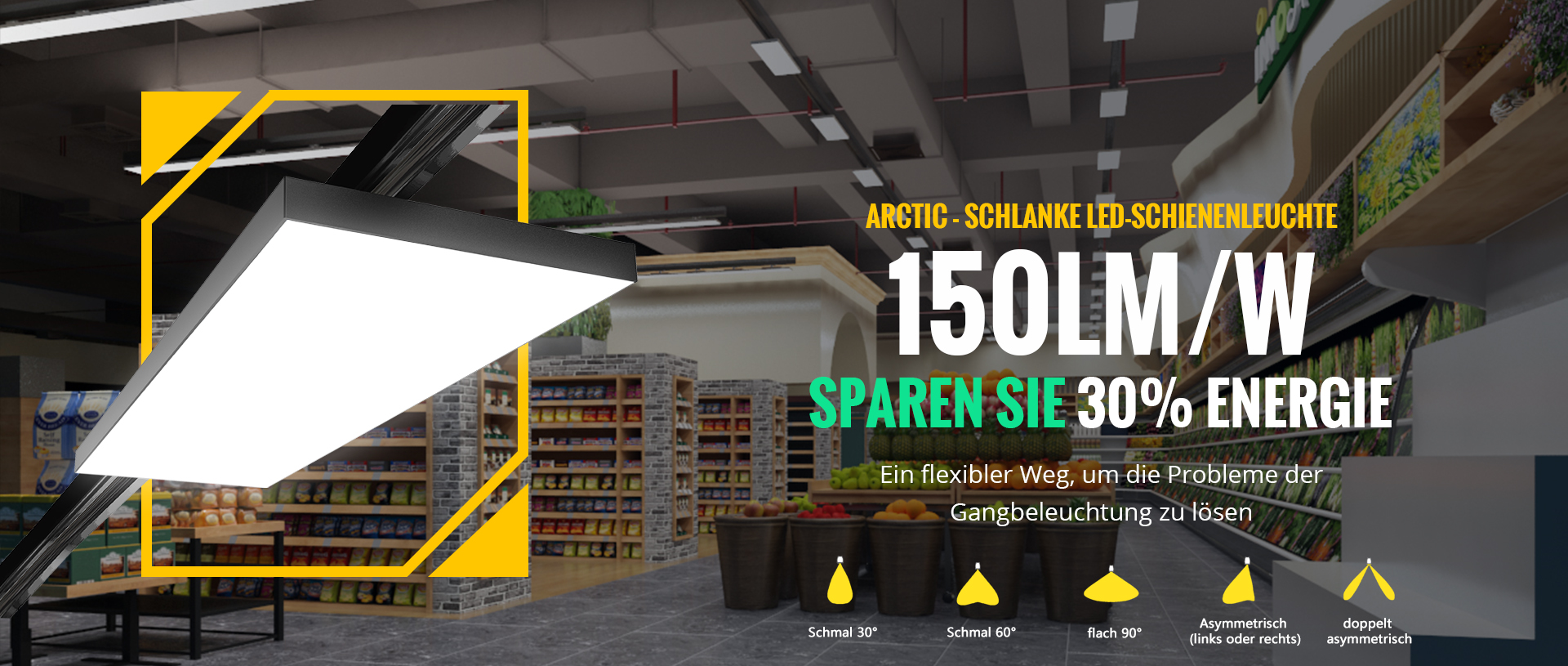 Schlanke LED-Schienenleuchte für Laden und Supermarkt