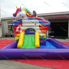 Unicorn Bounce House With Slide Combo Pool