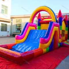 Rainbow Castle Bounce House Combo Pool