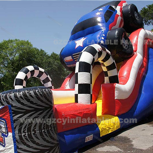 Commercial inflatable cartoon truck slide, outdoor inflatable bouncing house jumping slide