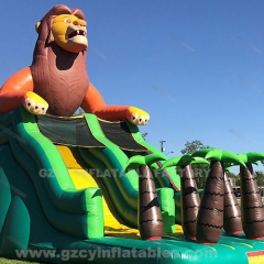 Kids Inflatable Zoo Lion Castle Slide, Inflatable Playground With Slides