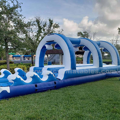 Custom blue large double lane inflatable slide pool
