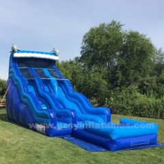 Giant commercial dark blue waterslide inflatable water slide pool
