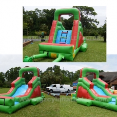 Red and green castle inflatable water slide with pool