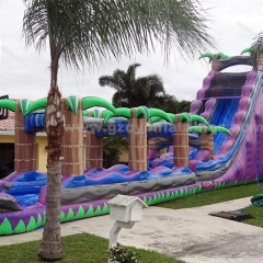 Purple Double Slide Inflatable Palm Tree Water Slide