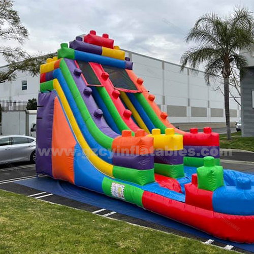 Backyard Water Slide Inflatable Building Blocks Jumping Castle Slide with Swimming Pool