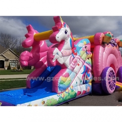 Unicorn Carriage Bounce House with Slide