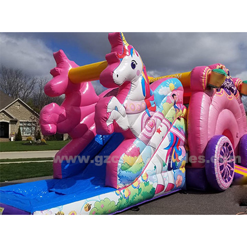Unicorn Carriage Bounce House with Slide