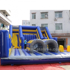 Commercial outdoor inflatable double slide inflatable bouncing trampoline combination