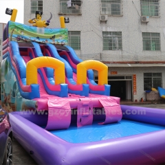 Outdoor kids inflatable slides with swimming pool inflatable pirate ship water slides
