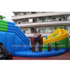 Outdoor Giant Inflatable Water Playground Dinosaur Bounce Slide Amusement Park Games With Swimming Pool