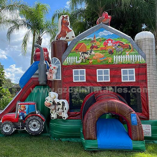 Inflatable Farm Life Bounce House Combo Bouncy Castle with Slide for Kids