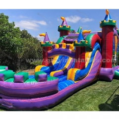 Purple playground party castle inflables bounce house combo slide with pool