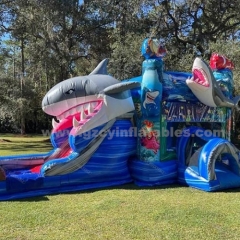 Kids party shark bounce castle inflatable bounce house water slide