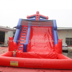 Commercial Spiderman inflatable castle slide combo with swimming pool