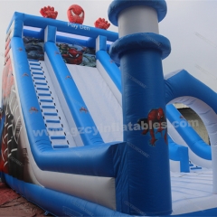 Commercial giant inflatable castle double dry slide, Spiderman inflatable playground slide combo