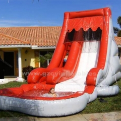 Giant Red White Colour Volcano Inflatable Water Slide With Pool