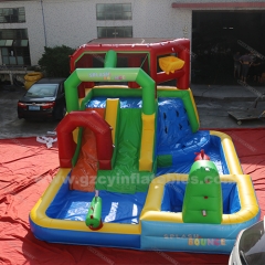 Obstacle Bounce House Dual Slide with pool