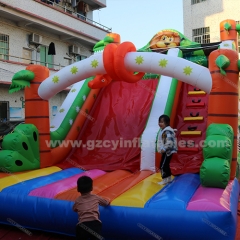 Lion Themed Palm Tree Inflatable Jumping Castle Dry Slide