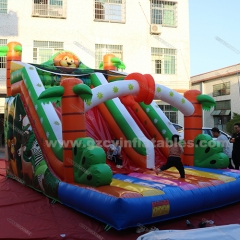 Lion Themed Palm Tree Inflatable Jumping Castle Dry Slide