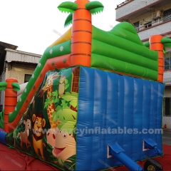 Lion Themed Palm Tree Inflatable Jumping Castle Dry Slide