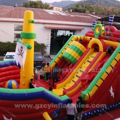 Outdoor giant inflatable bouncer pirate ship boat bounce house slide combo