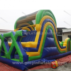 Outdoor adult sports game large inflatable obstacle course with water slide