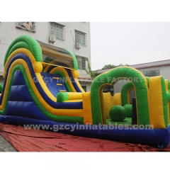 Outdoor adult sports game large inflatable obstacle course with water slide