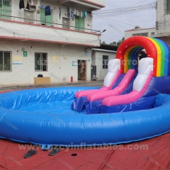 Rainbow Castle Inflatable Slide with Pool
