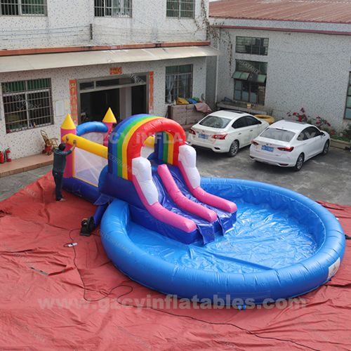 Rainbow Castle Inflatable Slide with Pool