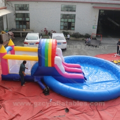 Rainbow Castle Inflatable Slide with Pool